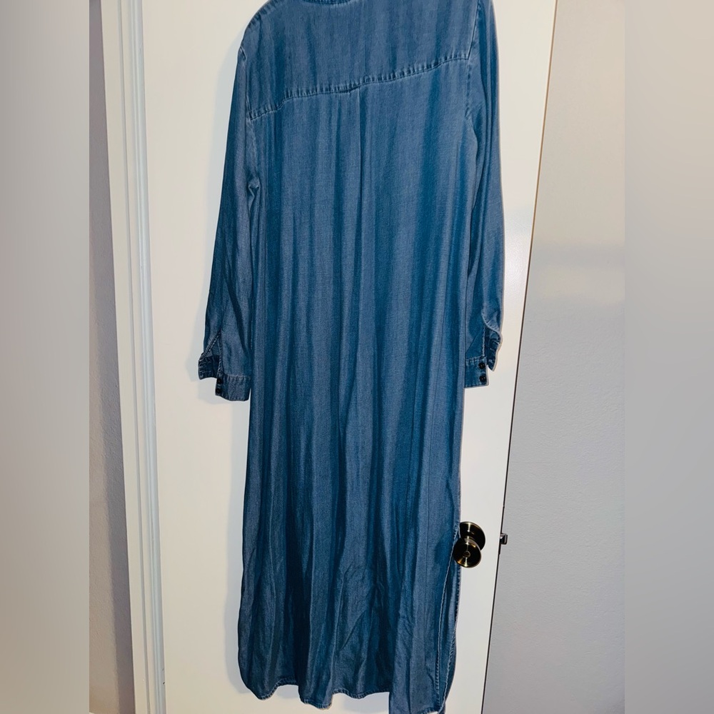 LOFT Chambray Blue Denim Shirt Dress - Picture 2 of 4